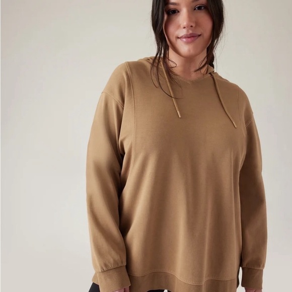 Athleta Sundown Hoodie Sweatshirt Size Small Big Sur Brown Organic Cotton - Picture 1 of 14